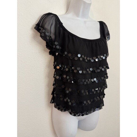 Vintage Cache Silk Beaded Ruffle Flutter Sleeve Blouse Size 10 Y2k Fairygoth - Picture 2 of 5